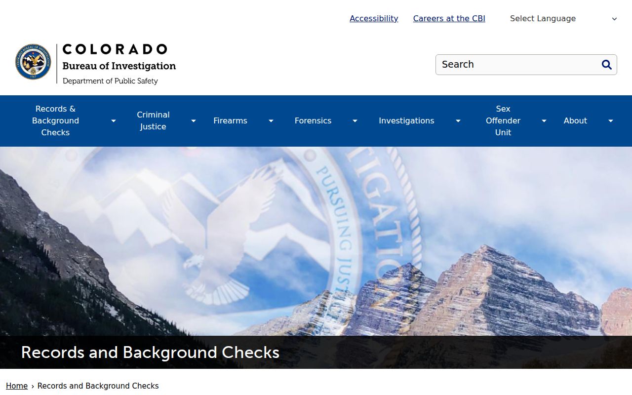 Kiowa County criminal history channels on the Colorado Bureau of Investigation records page