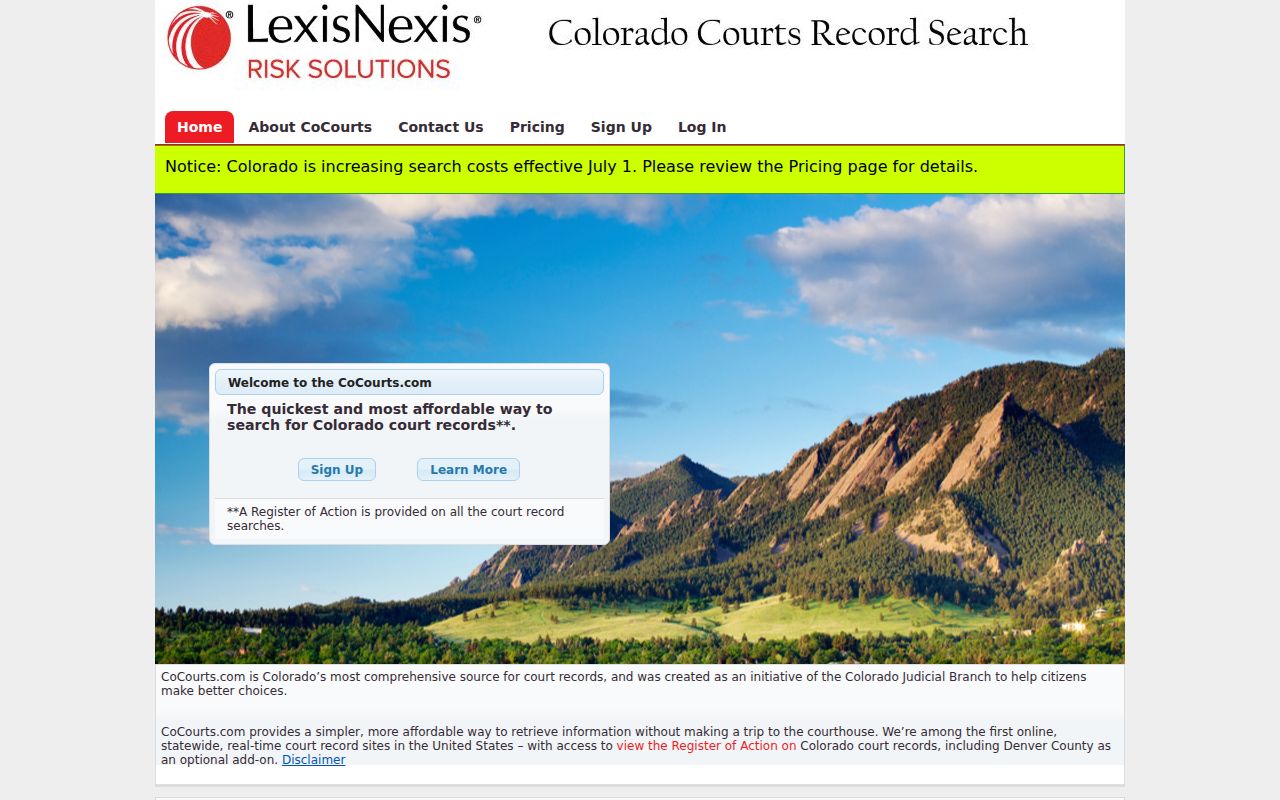 CoCourts statewide court record search interface for Kiowa County cases